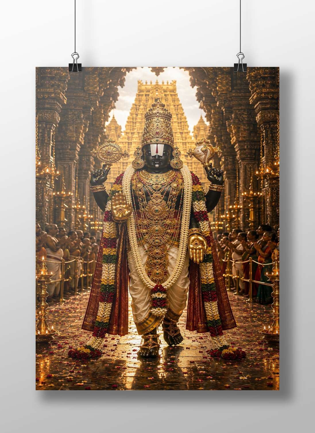Lord Vishnu (Hindu deity with attributes like Chakra and Shankh) Main Subject: Lord Vishnu (Hindu deity with attributes like