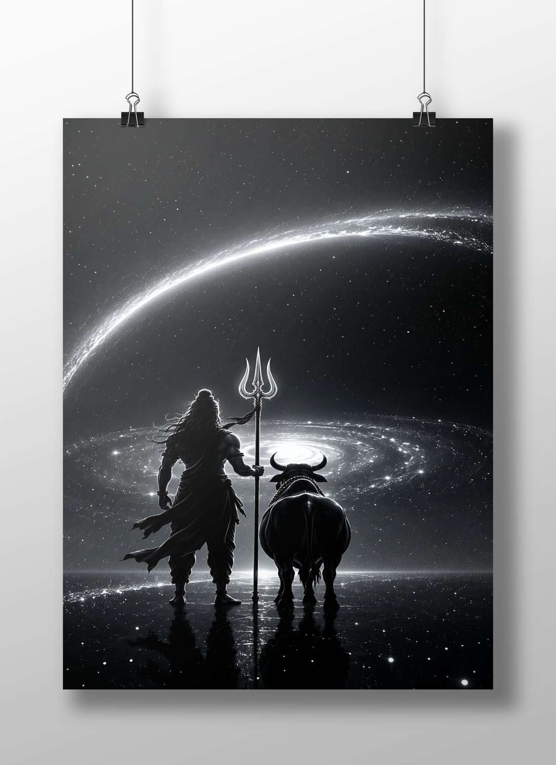 Shiva (Hindu deity) with trident and Nandi (bull) Main Subject: Shiva (Hindu deity) with trident and Nandi (bull) Matte