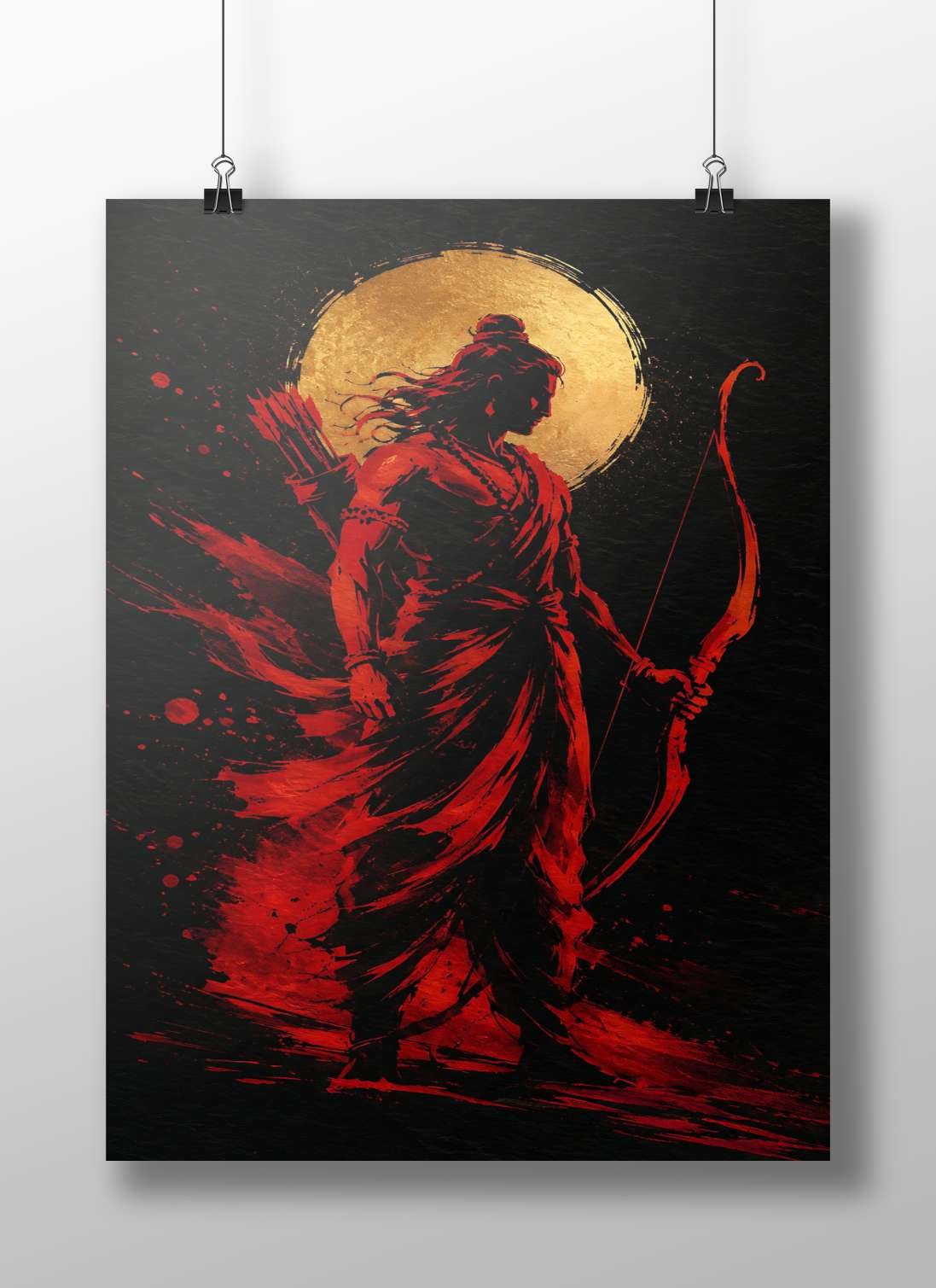 Lord Rama (Hindu deity, recognizable by bow, arrows, and traditional attire) Main Subject: Lord Rama (Hindu deity,