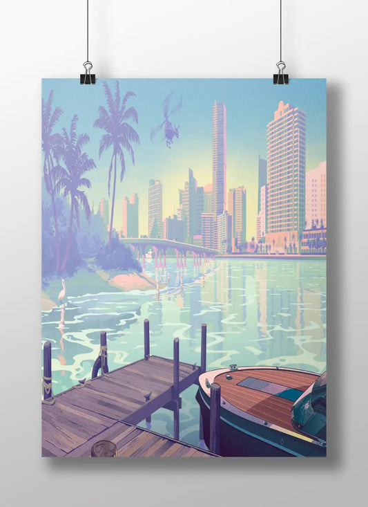 Miami Pixel Art Wallpaper | Retro 8-Bit Cityscape