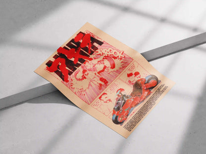 Akira Manga Panel Neo-Tokyo Anime Poster - Kaneda & Iconic Red Bike Retro Print