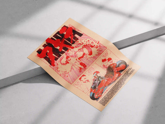 Akira Manga Panel Neo-Tokyo Anime Poster - Kaneda & Iconic Red Bike Retro Print
