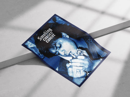 Smoking Causes Cancer Poster – Vintage Blue Grunge Awareness Art Print | Retro Anti-Smoking Wall Decor