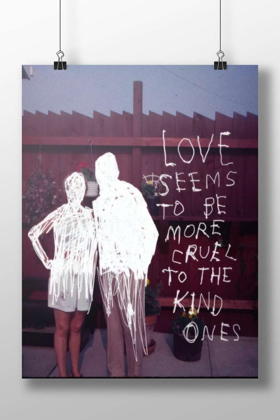 two people standing in a backyard with white scribbled outlines Two People Backyard Pop Art