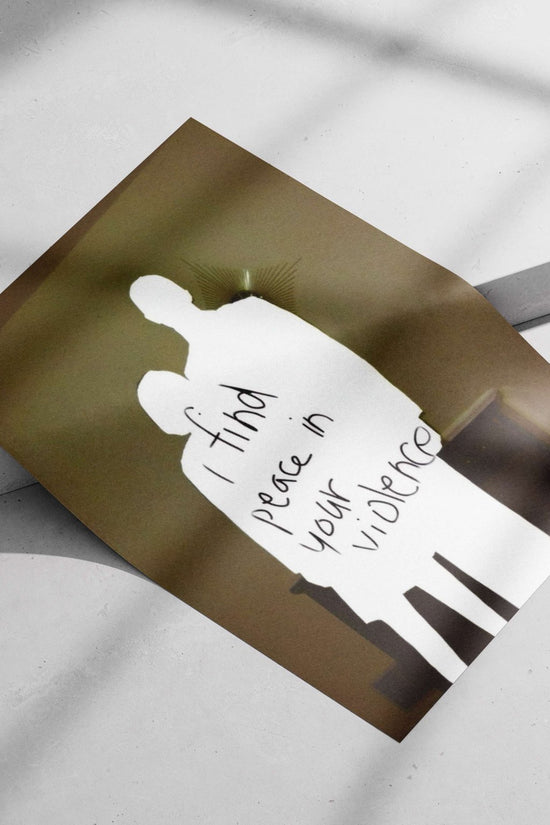 Silhouettes of two people with the text "I find peace in your violence" Batman And