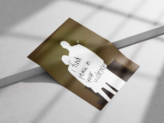 Silhouettes of two people with the text "I find peace in your violence" Batman And