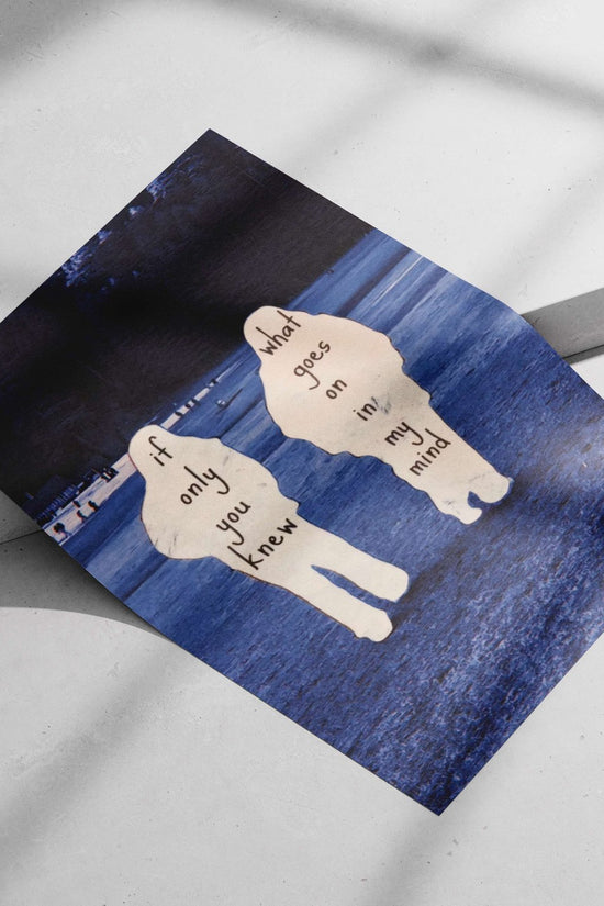 Two human-shaped cutouts with the inscribed phrases "if only you knew" and "what goes on