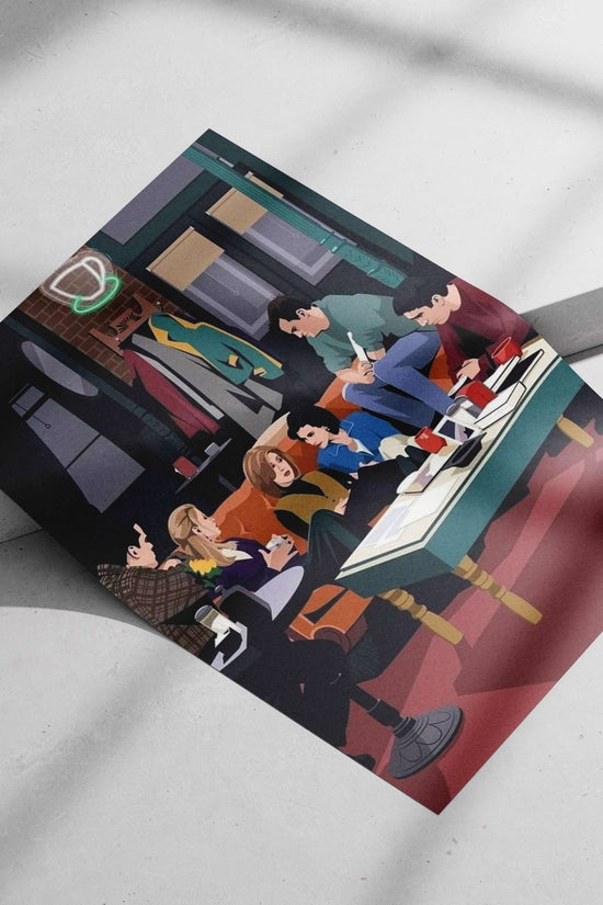 The main characters (Chandler Bing, Monica Geller, Rachel Green, Phoebe Buffay, Joey Tribbiani, and Ross Geller) from the TV