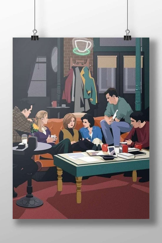 The main characters (Chandler Bing, Monica Geller, Rachel Green, Phoebe Buffay, Joey Tribbiani, and Ross Geller) from the TV