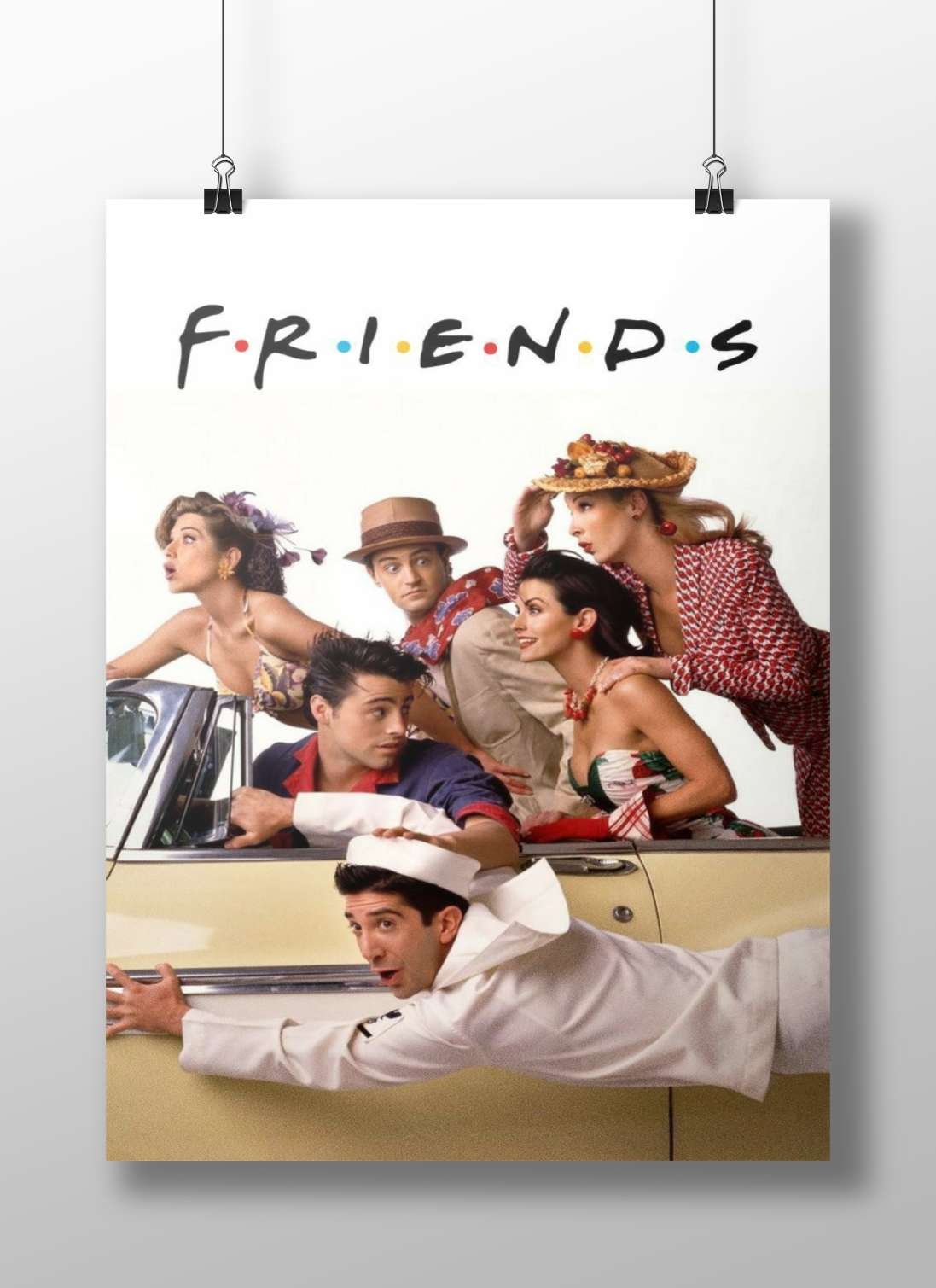 The cast of the TV show "Friends" (Ross Geller, Rachel Green, Monica Geller, Chandler Bing, Phoebe Buffay, Joey Tribbiani)