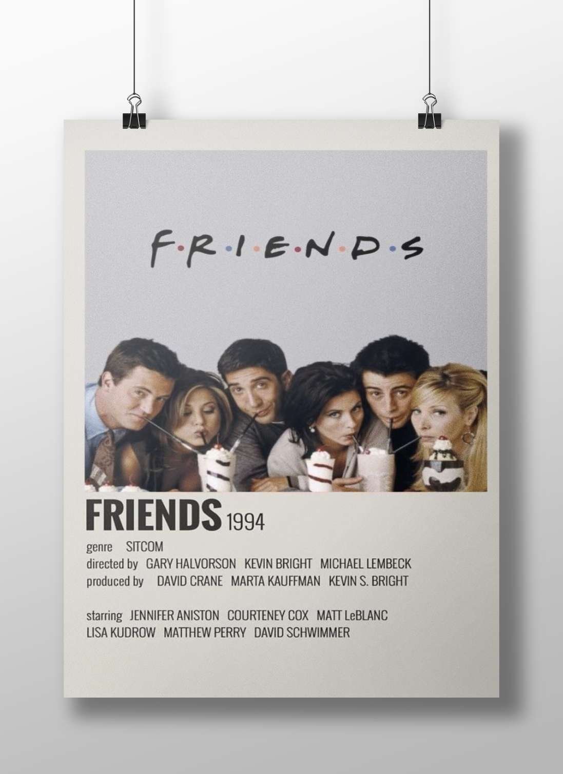 The TV show franchise "Friends" (1994) with real cast names (Jennifer Aniston, Courteney Cox, Matt LeBlanc, Lisa Kudrow,