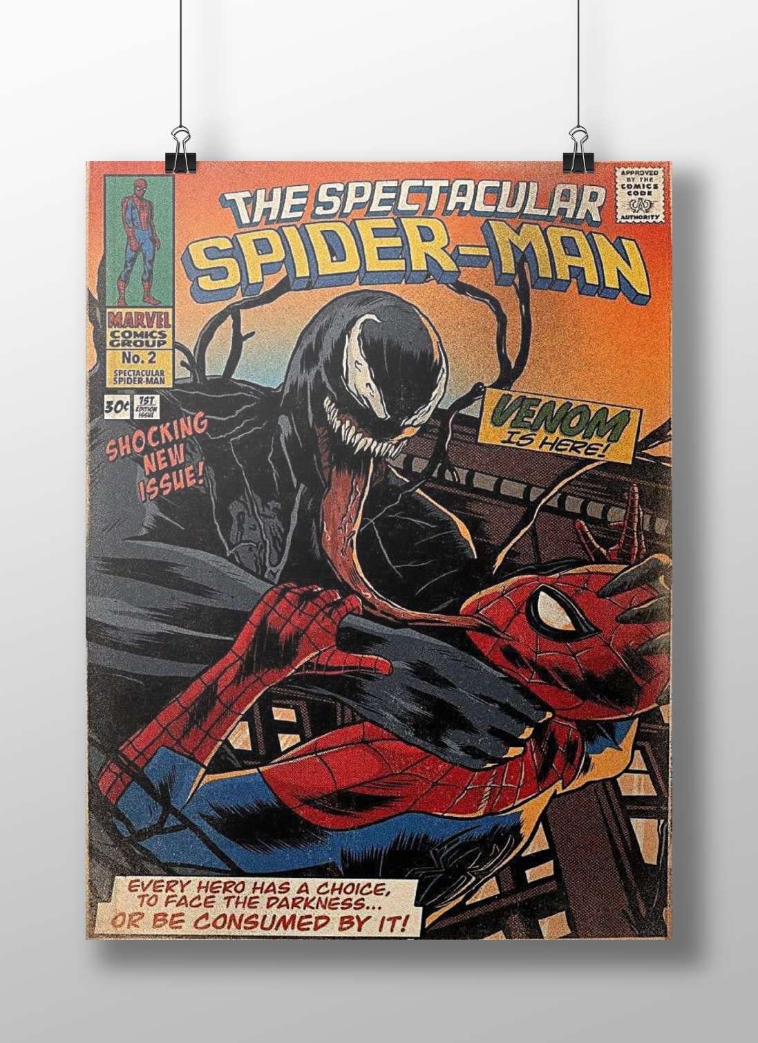 Spider-Man (Peter Parker) and Venom (Eddie Brock) from Marvel Comics' "The Spectacular Spider-Man" comic series. Main