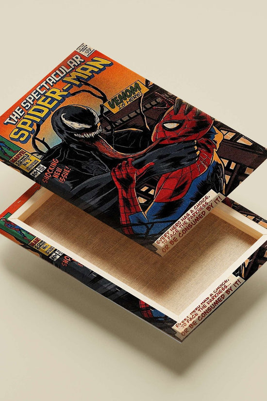 Spider-Man (Peter Parker) and Venom (Eddie Brock) from Marvel Comics' "The Spectacular Spider-Man" comic series. Main