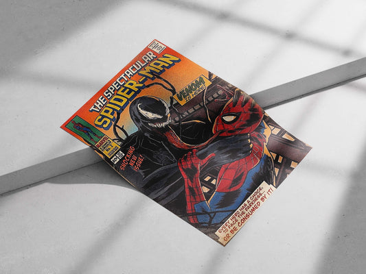 Spider-Man (Peter Parker) and Venom (Eddie Brock) from Marvel Comics' "The Spectacular Spider-Man" comic series. Main