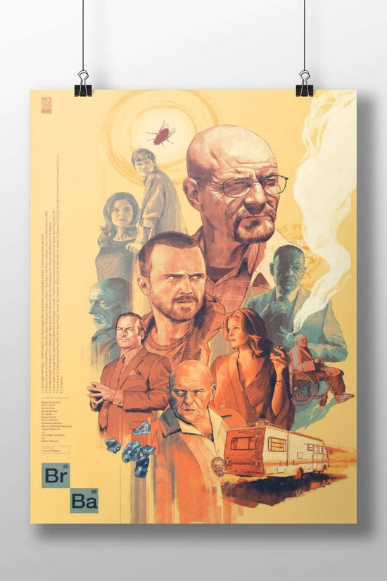 Characters from the TV series "Breaking Bad" including Walter White, Jesse Pinkman, Skyler White, and Hank Schrader. Main
