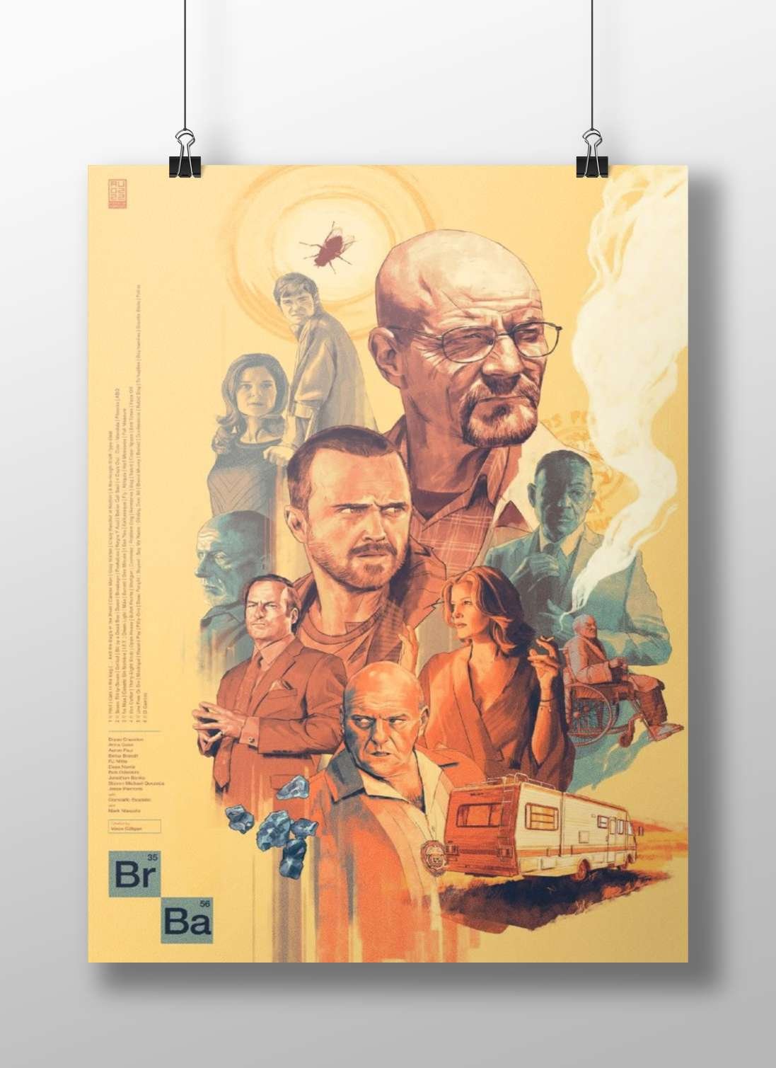 Characters from the TV series "Breaking Bad" including Walter White, Jesse Pinkman, Skyler White, and Hank Schrader. Main