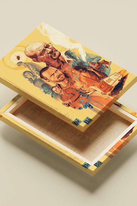 Characters from the TV series "Breaking Bad" including Walter White, Jesse Pinkman, Skyler White, and Hank Schrader. Main