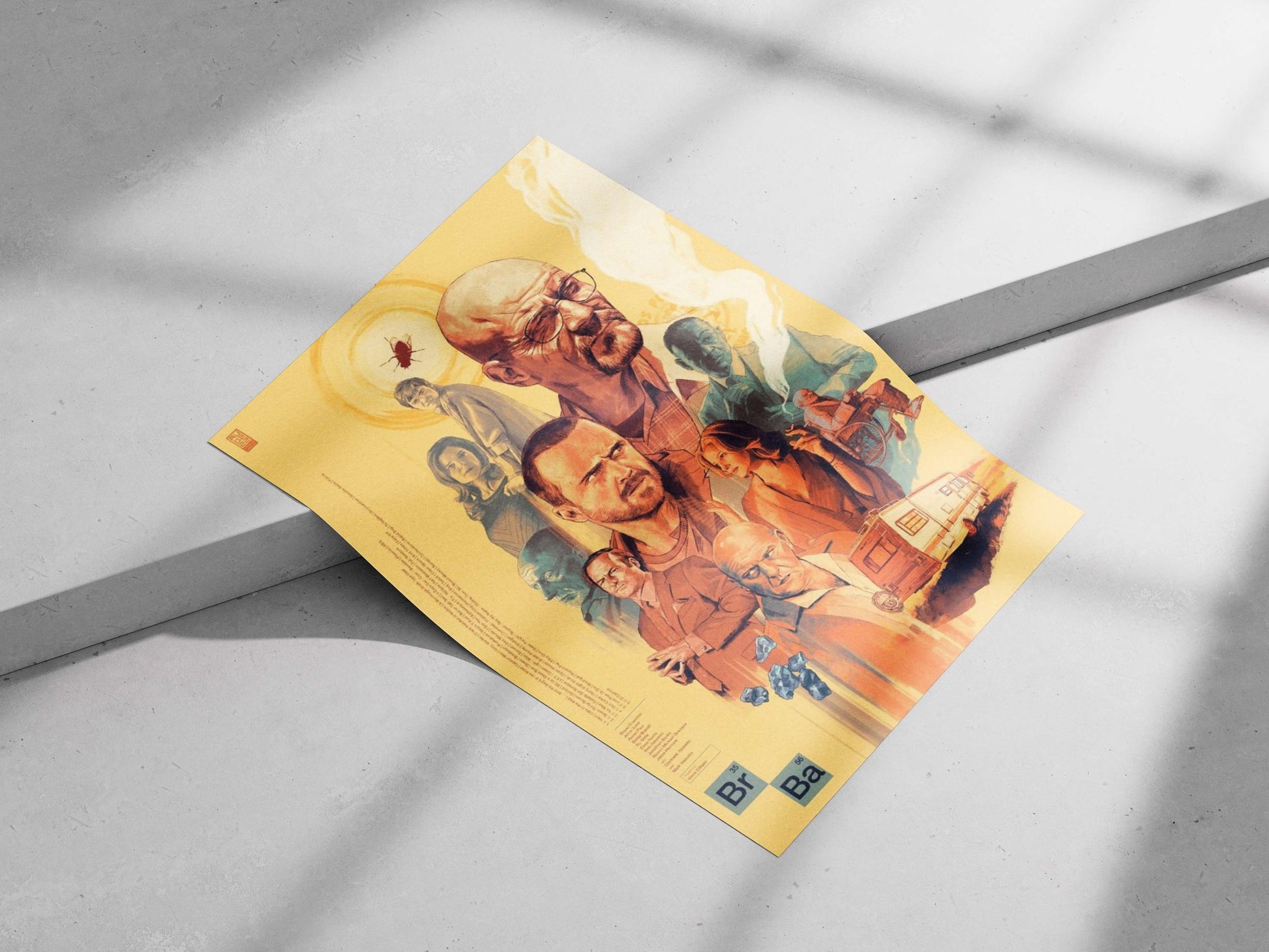 Characters from the TV series "Breaking Bad" including Walter White, Jesse Pinkman, Skyler White, and Hank Schrader. Main