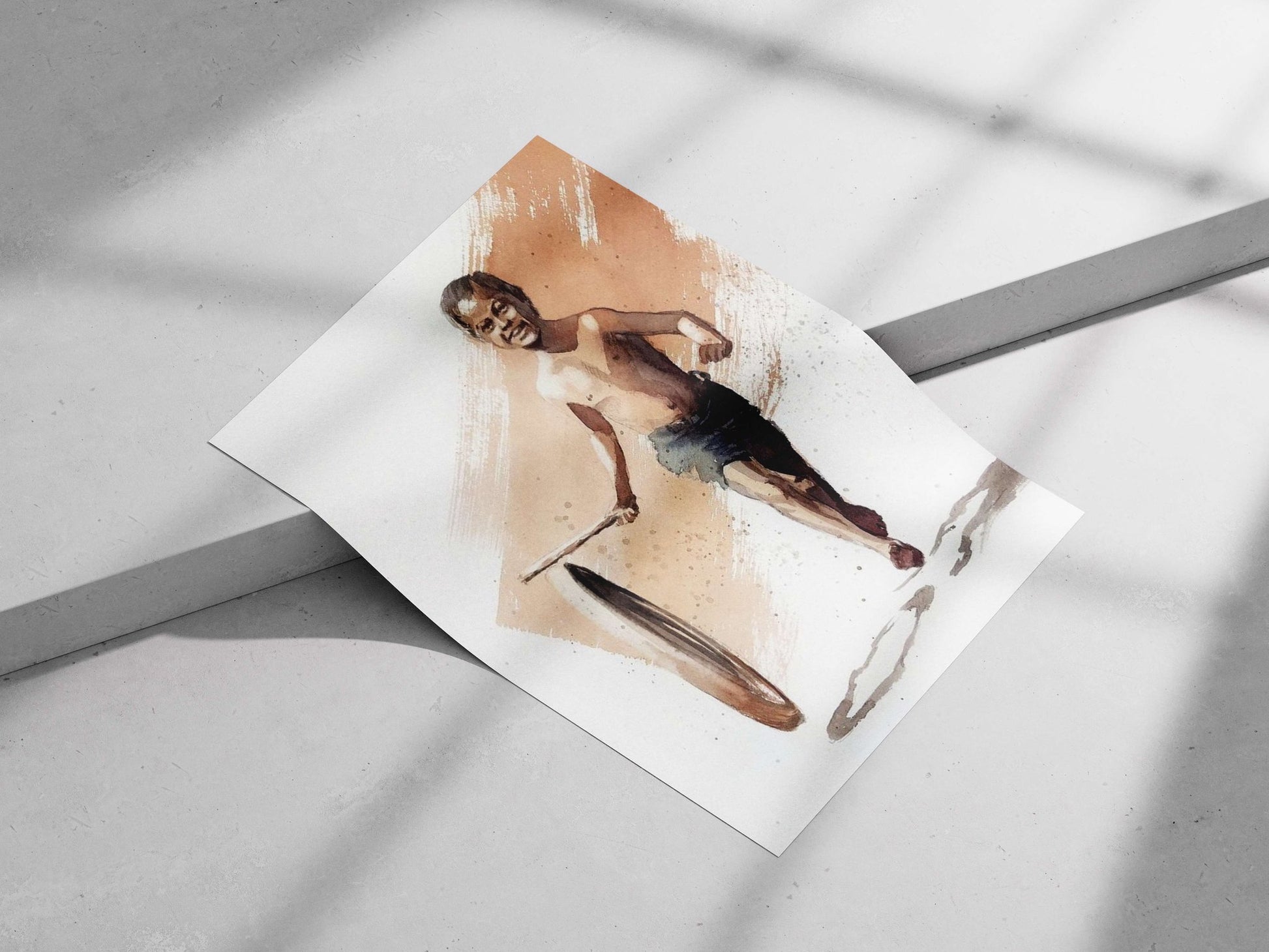 A shirtless young boy carrying a large tire Main Subject: A shirtless young boy carrying a large tire Matte poster print —
