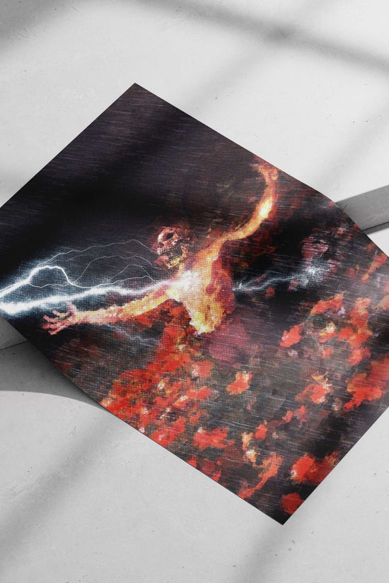 Humanoid Skeleton with Flames and Lightning Humanoid Skeleton Flames Lightning Digital Painting – Apocalyptic Art