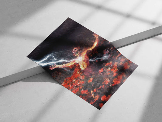 Humanoid Skeleton with Flames and Lightning Humanoid Skeleton Flames Lightning Digital Painting – Apocalyptic Art