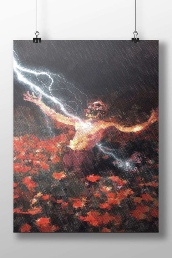 Humanoid Skeleton with Flames and Lightning Humanoid Skeleton Flames Lightning Digital Painting – Apocalyptic Art