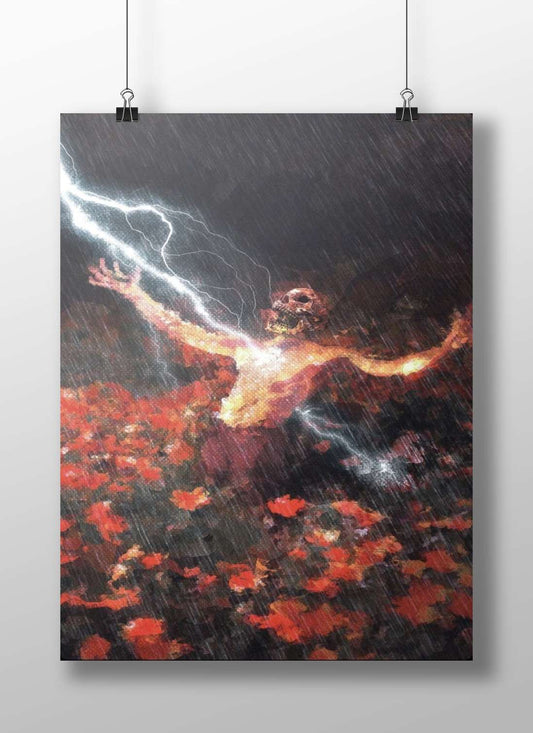 Humanoid Skeleton with Flames and Lightning Humanoid Skeleton Flames Lightning Digital Painting – Apocalyptic Art