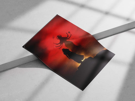 Durga (Hindu goddess) and a woman Main Subject: Durga (Hindu goddess) and a woman Matte poster print — Sanatan wall art