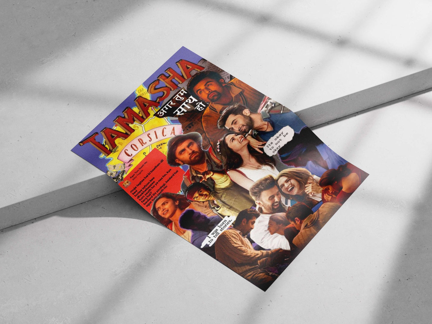 Bollywood film "Tamasha" (2012) with cast members and associated text elements. Main Subject: Bollywood film "Tamasha"