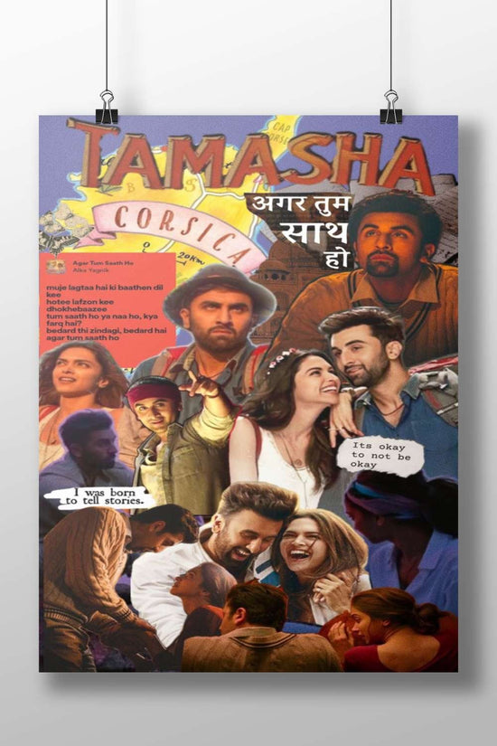 Bollywood film "Tamasha" (2012) with cast members and associated text elements. Main Subject: Bollywood film "Tamasha"