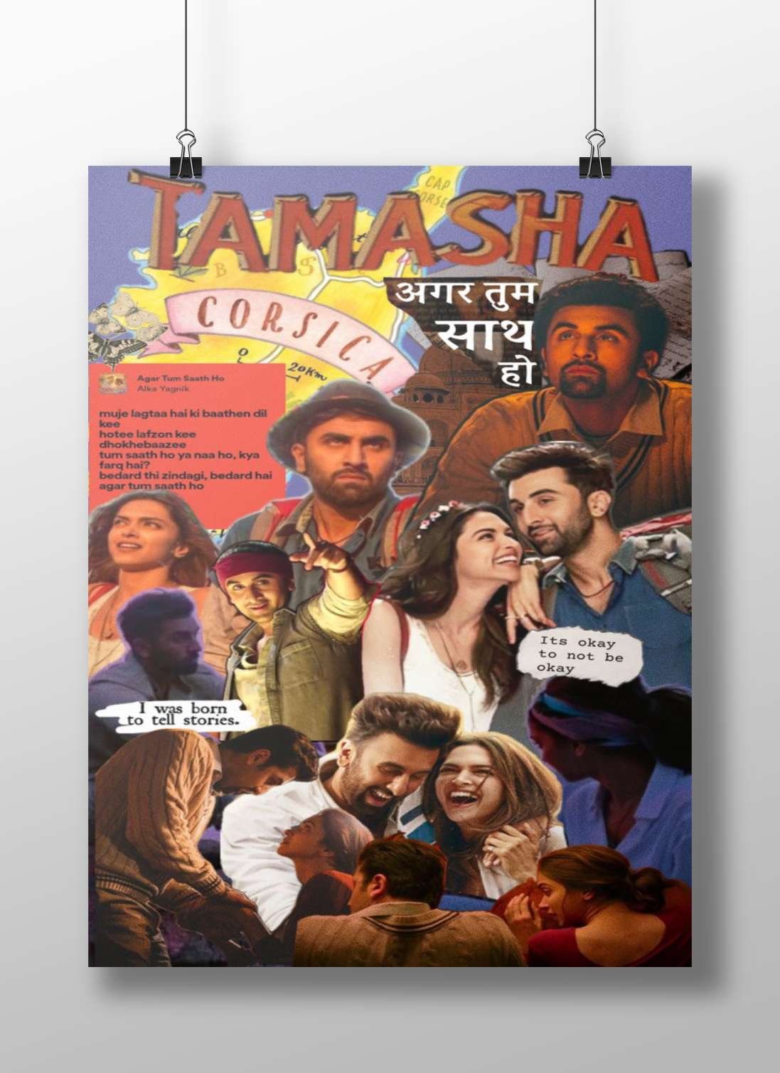 Bollywood film "Tamasha" (2012) with cast members and associated text elements. Main Subject: Bollywood film "Tamasha"