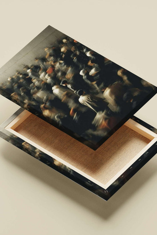 A dense crowd of pedestrians in motion Main Subject: A dense crowd of pedestrians in motion Canvas wall art — Art wall art