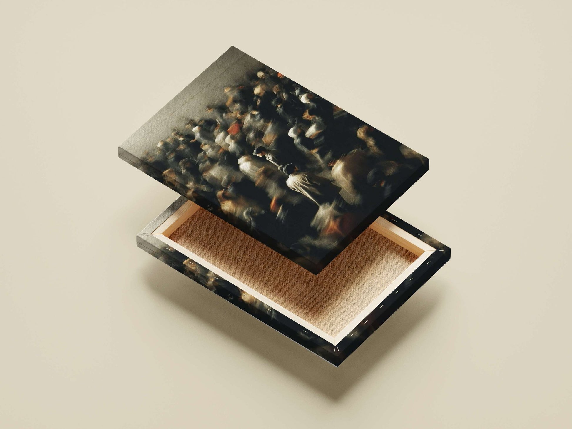 A dense crowd of pedestrians in motion Main Subject: A dense crowd of pedestrians in motion Canvas wall art — Art wall art