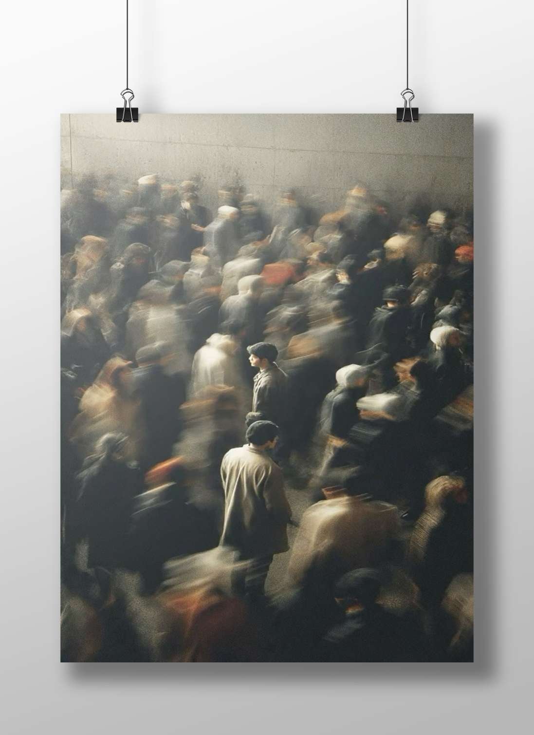 A dense crowd of pedestrians in motion Main Subject: A dense crowd of pedestrians in motion Matte BoizzBoard rigid print —