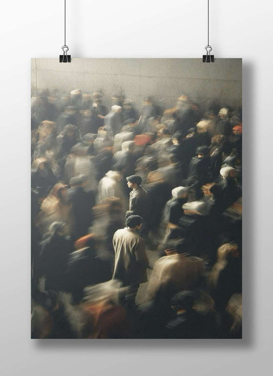 A dense crowd of pedestrians in motion Main Subject: A dense crowd of pedestrians in motion Matte BoizzBoard rigid print —