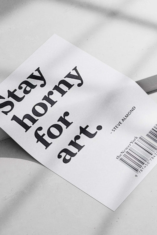 Steve Almond’s quoted phrase “Stay horny for art.” attributed to theNewerYork publication. Main Subject: Steve Almond’s
