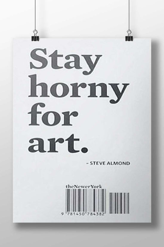 Steve Almond’s quoted phrase “Stay horny for art.” attributed to theNewerYork publication. Main Subject: Steve Almond’s