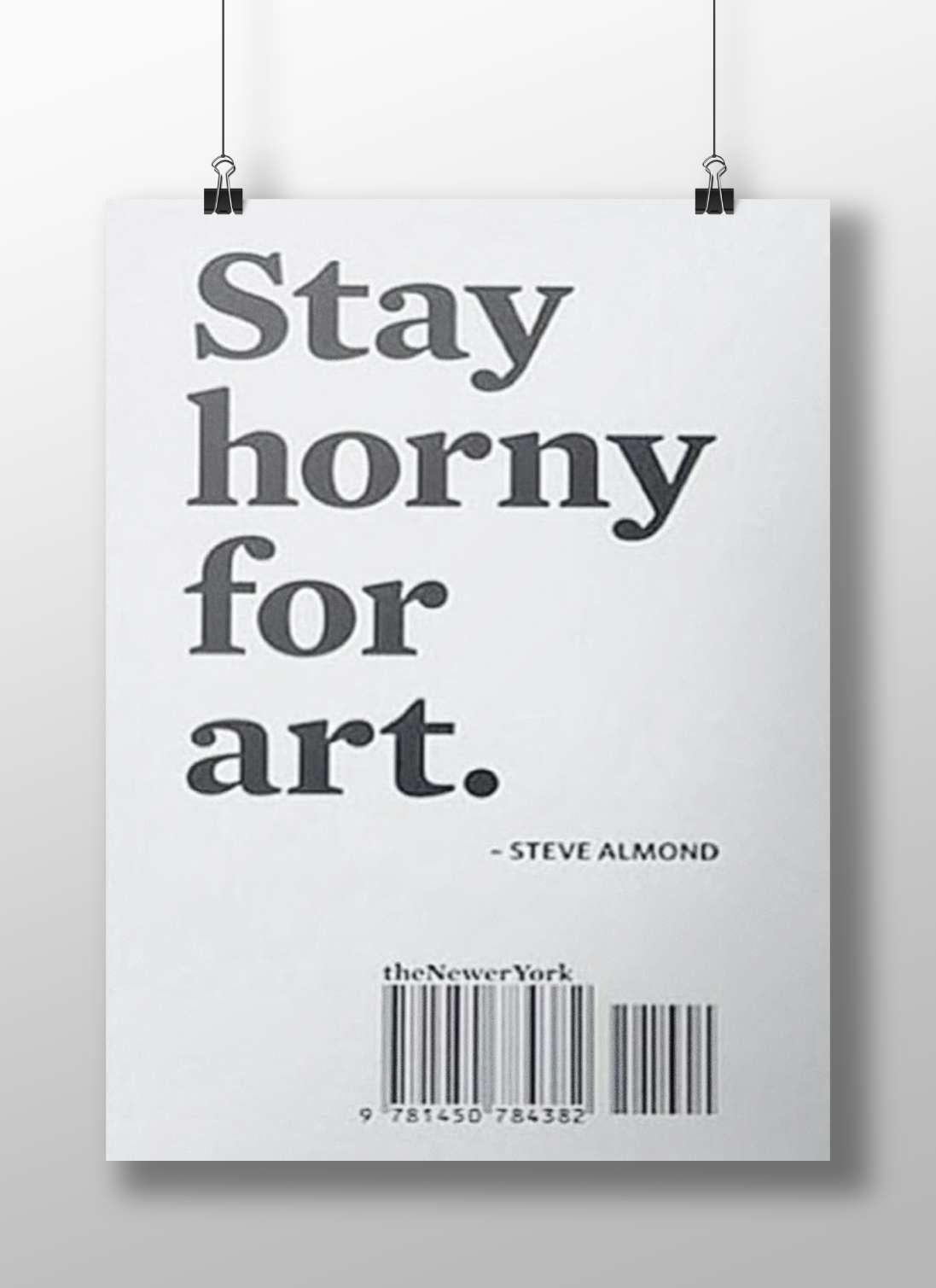 Steve Almond’s quoted phrase “Stay horny for art.” attributed to theNewerYork publication. Main Subject: Steve Almond’s