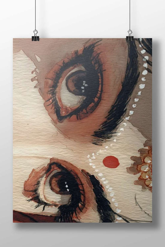 Painted Eyes (Watercolor Art) Painted Eyes Watercolor Romance Poster – Soulful Indian Art Wall Art