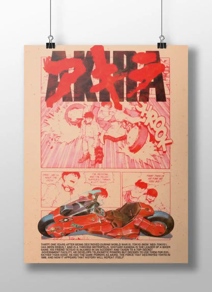 Akira Manga Panel Neo-Tokyo Anime Poster - Kaneda & Iconic Red Bike Retro Print