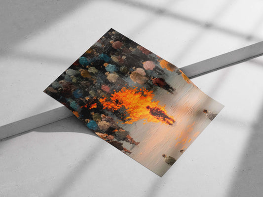 Human figure engulfed in flames Flames Of Rebellion Expressionist Oil Painting Poster – Urban Crowd