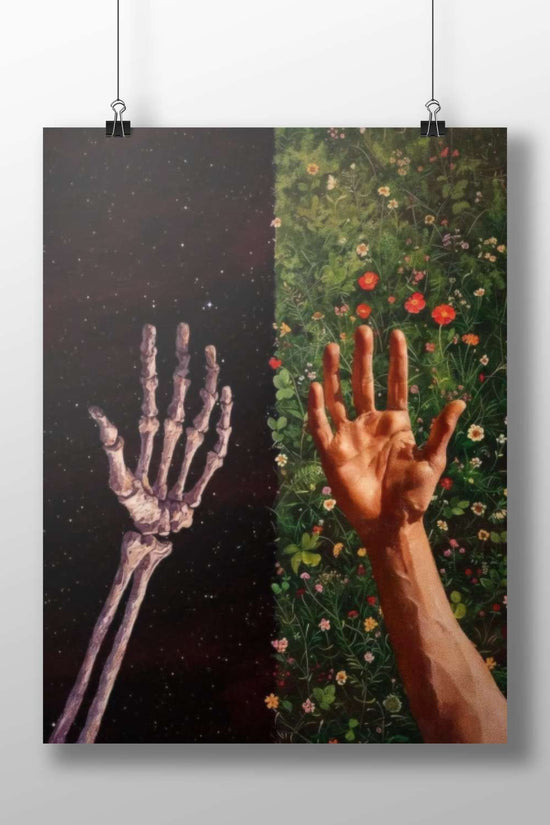 Skeletal hand and human hand [Skele & Flesh - Mortal Contrast Poster]
