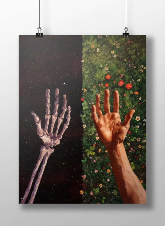 Skeletal hand and human hand [Skele & Flesh - Mortal Contrast Poster]