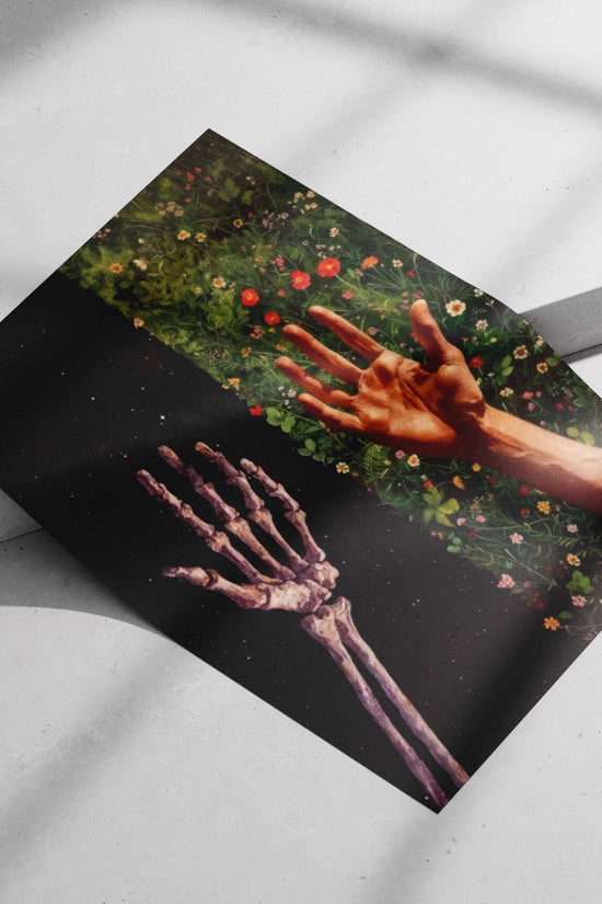 Skeletal hand and human hand [Skele & Flesh - Mortal Contrast Poster]