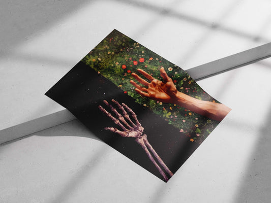 Skeletal hand and human hand [Skele & Flesh - Mortal Contrast Poster]
