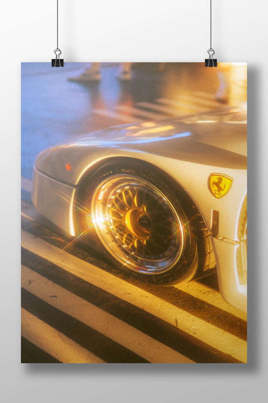 Ferrari F40 Wet Street Cinematic Photography Poster – Luxury Car Decor