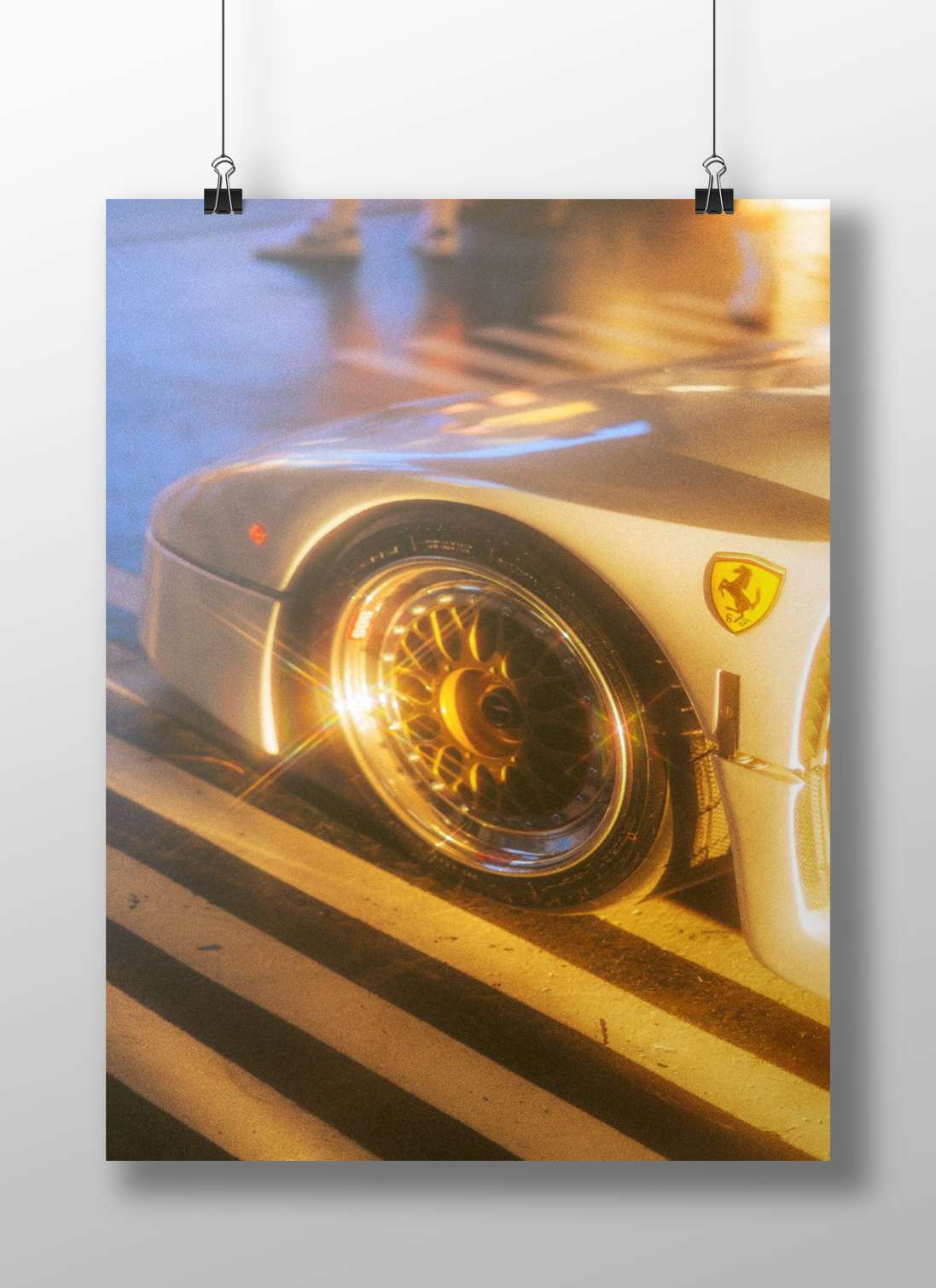 Ferrari F40 Wet Street Cinematic Photography Poster – Luxury Car Decor
