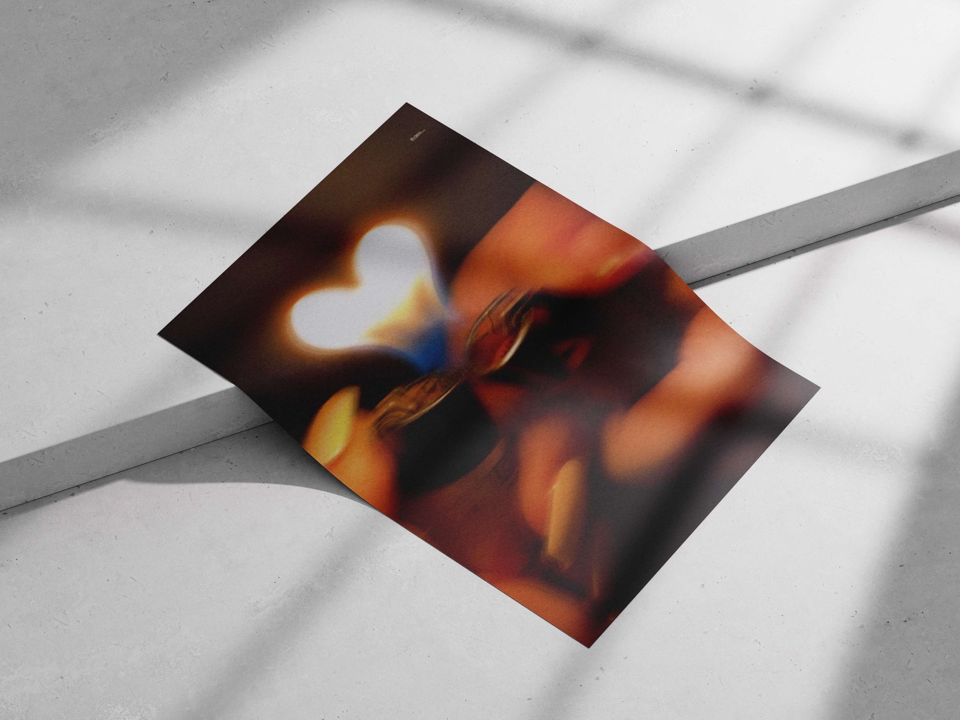 Two lighters with flames forming a heart shape Main Subject: Two lighters with flames forming a heart shape Matte poster