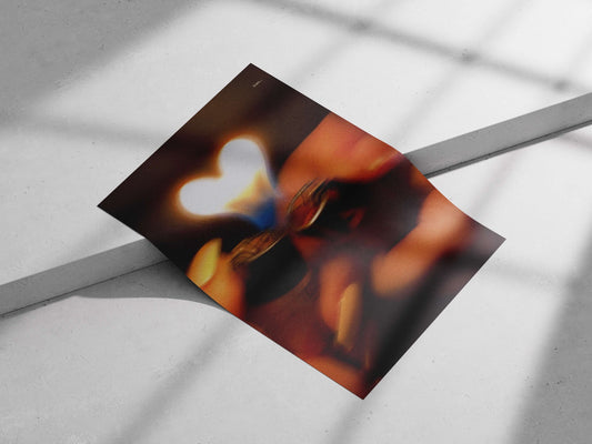 Two lighters with flames forming a heart shape Main Subject: Two lighters with flames forming a heart shape Matte poster