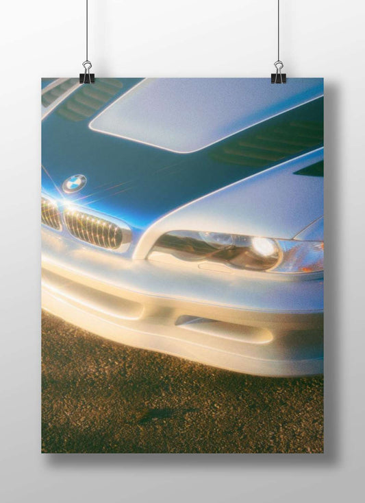 Bmw E46 M3 Photorealistic Luxury Car Decor – Sleek Silver & Blue Art Poster